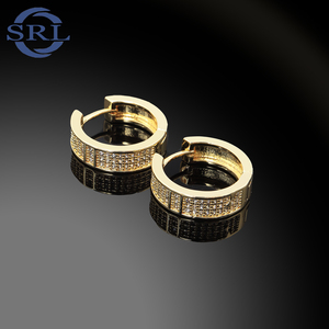 Hợp thời trang Brass 18K mạ vàng không gây dị ứng Huggie Hoops gương kết thúc với prong-Set Cubic Zirconia sang trọng an toàn khóa bông tai - Product Image 5