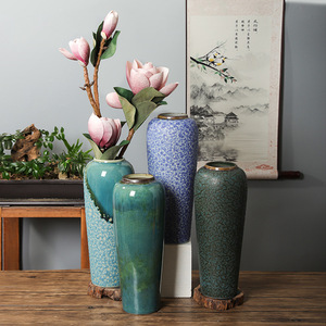 Décoration d'intérieur, vase en céramique et porcelaine vert, bleu et blanc, vase à fleurs, vase de sol, vase en céramique pour le bureau - Product Image 1