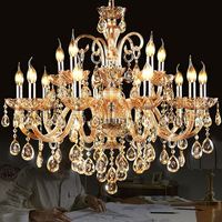 Lustre moderne de luxe à 3 niveaux en cristal K9, grand luminaire suspendu en verre ambré pour plafonds hauts, salles de bal, églises