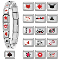 Bracelet à breloques italien motif carte de poker, en acier inoxydable plaqué or 18 carats, bijou modulaire multifonctionnel à assembler soi-même, unisexe