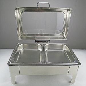 Grande Tampa De Vidro Buffet Fogão Altura Pés De Aço Inoxidável Chafing Dish Retangular Food Warmer para Catering - Product Image 3