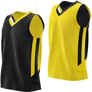 Camiseta de Baloncesto Sublimada Personalizada, Cuello en V, Sin Mangas, Poliéster que Absorbe la Humedad, Ropa Deportiva Unisex para Adultos, Color Amarillo y Negro - Product Image 1