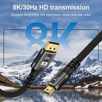 Cable Coaxial Mini USB DP, Conectores de Fibra Óptica Dorados, 8K, 2m, Malla de Nailon, Blindaje de PVC, HDR, para Computadora
