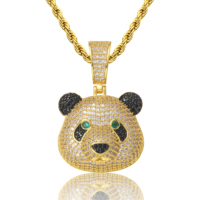 Pendentif Breloque Panda Animal Mignon Plaqué Or 14K Style Hip Hop Sertie de Pierres pour Collier – Vente en Gros Direct Usine