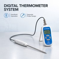 Thermomètre numérique portable avec capteur de température, rappel par vibration, mémoire max/min, étanchéité IP68, en acier inoxydable de qualité alimentaire
