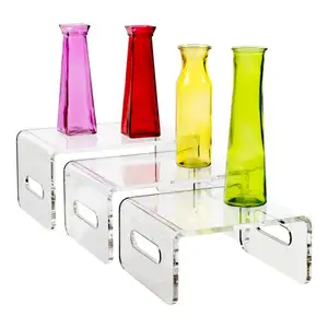 clear U Shaped Acrylic Risers with Handles Set of 3 Factory Custom acrylic Stacking Scroll Risers Plexiglass Display Racks stand