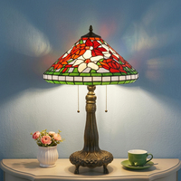 Lampe de table florale en verre teinté LongHuiJing de 16 pouces, base en alliage de zinc, ampoule E26 E27, lampe de bureau intérieure, décoration de la maison, vente en gros
