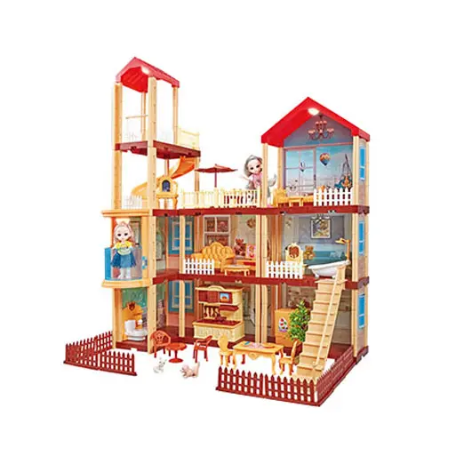 Neue Produktideen Prinzessin großes Puppenhaus für Traum familien möbel casa de suenos de barbie für Mädchen <span class=keywords><strong>Spielzeug</strong></span>