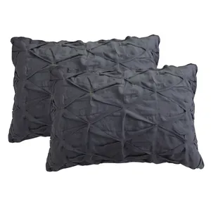 Fundas de almohada de lino 100% puro con tiras bordadas, diseño de doble cara