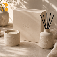 Ensemble de bougies parfumées et diffuseurs à bâtonnets en céramique personnalisés FUBEI LIVING, design ondulé crème, parfum d'ambiance pour la maison, coffret cadeau
