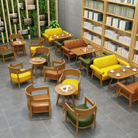 Table et chaise en bois massif pour bibliothèque, bar à livres, café, salon de thé, et ensemble de canapés en bois massif pour stand de loisirs et d'accueil.