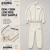 Ensemble deux pièces décontracté pour homme, personnalisé, crème, col montant, fermeture éclair sur le devant, avec passepoil contrastant et pantalon à cordon de serrage, OEM ODM