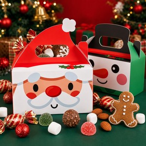 Boîte à friandises de Noël, design Père Noël et bonhomme de neige, en carton avec poignée, 19x9,5 cm, emballage cadeau pour bonbons et biscuits, OEM personnalisé - Product Image 2