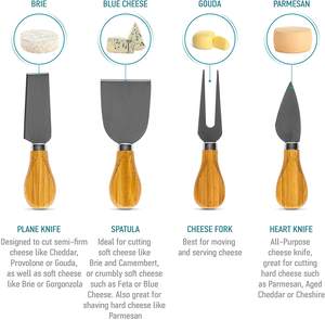 Plateau à <span class=keywords><strong>fromage</strong></span> rond en bois pivotant, planche à découper <span class=keywords><strong>de</strong></span> 8 pouces avec 4 couteaux à <span class=keywords><strong>fromage</strong></span> en acier inoxydable - Product Image 4