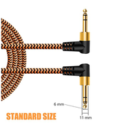 Câble d'instrument TRS de 1/4 pouces, cordon d'interconnexion audio stéréo à angle droit de 6.35mm mâle, compatible avec les basses, les mélangeurs, les amplis, etc.