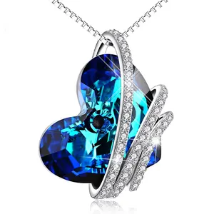 Valentijnsdag Cadeau Koningin Temperament Blauw Hart Van De Oceaan 925 Sterling Zilveren Oostenrijkse Kleurrijke Kristallen Hanger Ketting