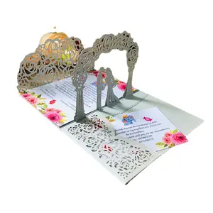 Tarjeta Pop-Up 3D de lujo hecha a mano, láser, rojo, dorado, para invitaciones de boda, San Valentín, aniversario, regalos de felicitación, tarjeta postal