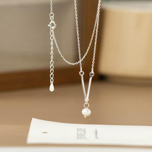 S925 Silver Ins Style Niche Design Necklace with Two Straight Wooden Sticks and Pearl Exquisite and <b>Simple</b>-Y02631 - Product Image 2