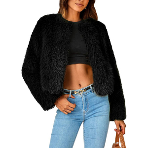 Channel 2026 Abrigos de Piel Sintética para <span class=keywords><strong>Mujer</strong></span>, Chaqueta Corta Abierta con Peluche, Manga Larga, Cálida y Peluda, Ropa de Invierno y Otoño - Product Image 1