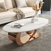 Table basse elliptique moderne et simple en marbre de luxe léger italien 2026 pour petit appartement et salon