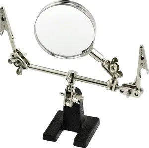 Free Sample Helping Hand Magnifier Glass Stand with Flexible Neck LED Flashlight & Alligator Clips