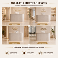 Bureau de réception moderne en bois massif écologique avec design incurvé, hauteur réglable et éclairage LED pour usage commercial/bureau