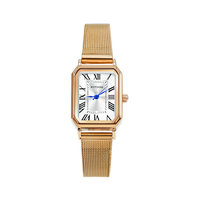 Montre rectangulaire en or rose pour femmes, pour étudiantes - Luxe léger, mode artistique, style universitaire rétro