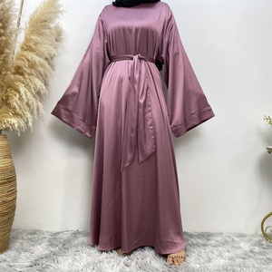 6622# Eid Muslim Islamic Design Hot Sale SImplicity Solid Color Smooth Versatile Casual Satin Ladies Dress - Product Image 5