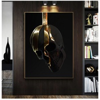 Art mural abstrait en métal en forme de crâne, style moderne, peinture pulvérisée noir et or, affiches imprimées sur toile, impressions pour salon, chambre à coucher, décoration intérieure
