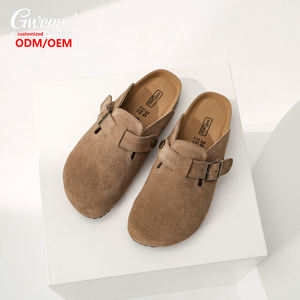 Sabots <span class=keywords><strong>Mules</strong></span> Sandales Plates d'Extérieur Style Birkenstock Allemand Personnalisées pour Femme, en Cuir Véritable et Daim avec Semelle Intérieure en Liège, Sabot Uni avec Fourrure pour Femme - Product Image 4