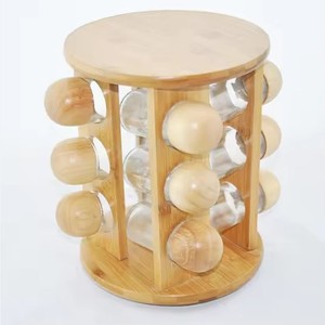 Estante para Especias de Bambú con 12 Frascos de Vidrio y Tapas de Madera, Organizador de Almacenamiento de Cocina, Conservación de Frescura - Product Image 2