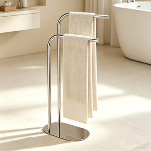 Portasciugamani singolo da bagno antiscivolo a doppia barra, autoportante, in acciaio inossidabile, rotondo - Product Image 5