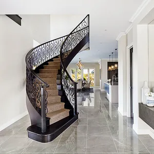 澳大利亚风格装饰大理石楼梯设计锻铁螺旋楼梯