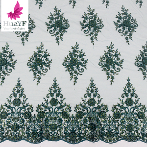 HY2495 African Heavy 3D Applique Perlen Blumenmuster Abendkleid Spitzens toff Smaragdgrün Großhandel Netz Spitze Mit Pailletten 2024 - Product Image 3