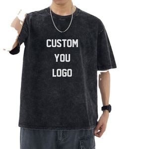 230Gsm Cotton Acid Wash Vintage T Shirt Worn Loose Short Sleeved T-Shirt Dropped Shoulder Oversized Washed Tee T Shirts - Product Image 2