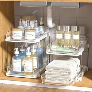 Hot Sale Stackable Pull Out Pantry Cabinet Organizers <strong>Storage</strong> 2 Tier <strong>Bathroom</strong> <strong>Under</strong> <strong>Sink</strong> Organizer with Movable Dividers - Product Image 1