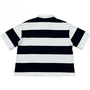 เสื้อยืดลายทางคอตตอนของผู้ชายเสื้อโปโลมีกระดุมคอปกแบบสั่งทำ - Product Image 2