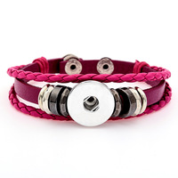 En gros 18mm Botton Snap Bracelet Perlé À La Main Réglable Tressé DIY En Cuir Bouton Pression Bracelet D'amitié
