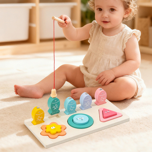 Jouet en bois pour développer <span class=keywords><strong>la</strong></span> motricité fine des bébés, 2 en 1, <span class=keywords><strong>jeu</strong></span> de pêche magnétique, blocs de tri et d'association de formes pour garçons et filles - Product Image 2