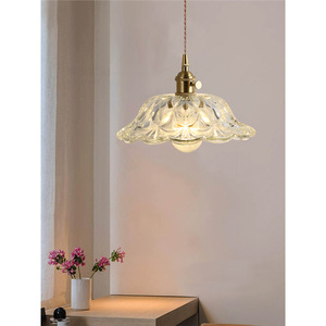 French Walnut Wood Flower Glass Pendant <b>Light</b> <b>Led</b> E26 Single Head Round Home Decor Lighting For Bedroom Kitchen Bar - Product Image 1