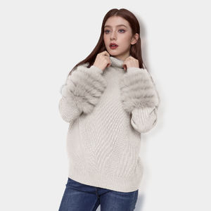Wholesale Online Wool Blended <strong>Turtle</strong> <strong>Neck</strong> Sweater for Women Rib Stitch Knitted Real fox Fur <strong>Ladies</strong> <strong>Jumper</strong> - Product Image 1