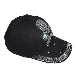 Gorra de béisbol deportiva de 5 paneles para mujer con LOGO personalizado de calavera, con pedrería brillante, de tela vaquera ligera lavada, común - Product Image 5