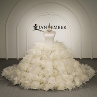 Robe de mariée élégante blanche Jancember GT26077 avec jupe spectaculaire à fleurs 3D en organza et traîne cathédrale