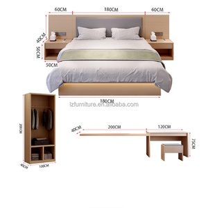 Ensemble complet de meubles de chambre d'hôtel 3 étoiles : lit double, lit king-size avec tête de lit capitonnée, table de chevet, meuble TV, bureau, armoire - Product Image 1