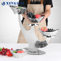 Xingpai Bruiloftsfeest Decoraties Drie Niveaus Gehamerde Afternoontea Eten Display Riser Zilveren Fruitschaal Display Stand