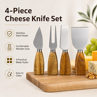 Juego de Cuchillos para Queso FLYWOD, Cuchillos de Acero Inoxidable con Mango de Madera, 4 Piezas, Utensilios para Queso para Restaurante