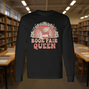 T-shirt à manches longues Queen Vibe Groovy Retro School Reading, T-shirt promotionnel pour la foire du livre de la bibliothèque - Product Image 3