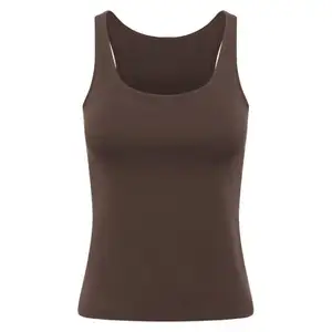 ECBC Baru Datang Pakaian Yoga Kebugaran Olahraga Gym Latihan Cepat Kering Coklat Leher Bulat Tank Top Tekan Ketat untuk Wanita