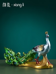 Ornement de meuble TV rétro européen Durable maison moderne décoration de cave à vin porche créatif Art populaire paon résine artisanat - Product Image 4