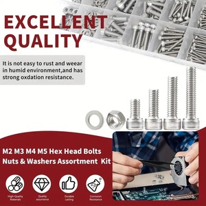 Kit Surtido de Tuercas y Arandelas Hexagonales M2 M3 M4 M5, 918 Piezas, Acero Inoxidable Grado 8.8, para la Industria del Plástico - Product Image 2